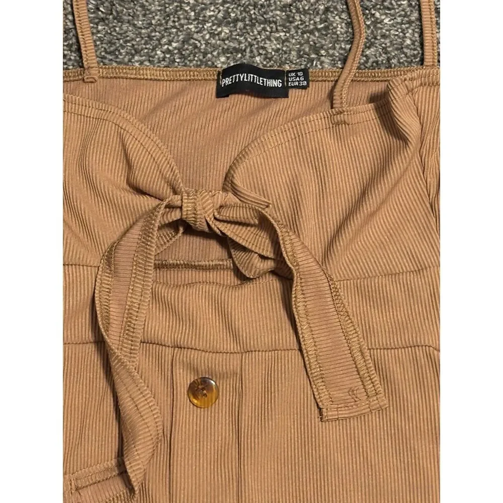 Pretty Little Things Tie Front Cut Out Dress Light Brown Size 6